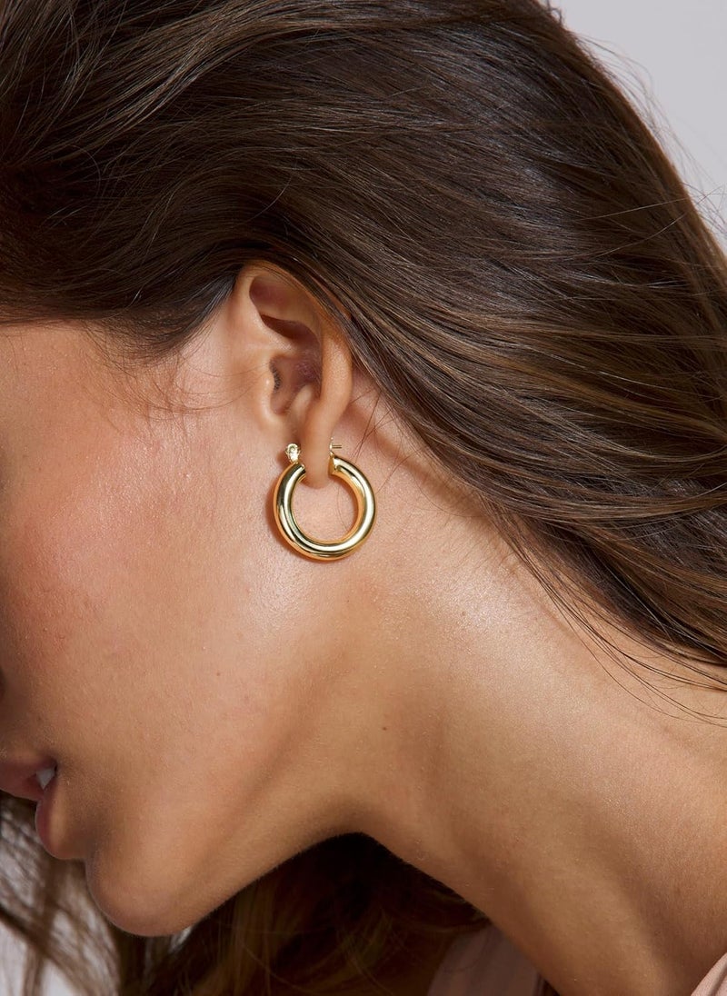 Tewiky Chunky Gold Hoop Earrings for Women, 14k Gold Plated Thick Triple Hoop Earrings Hypoallergenic Trendy Chunky Gold Hoops Earrings Dainty Jewelry Gifts for Women - Image 2